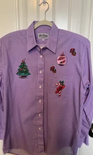 New RED HAT Sz. Medium Ladies CHRISTMAS Shirt, rhinestones, appliques, NWOT