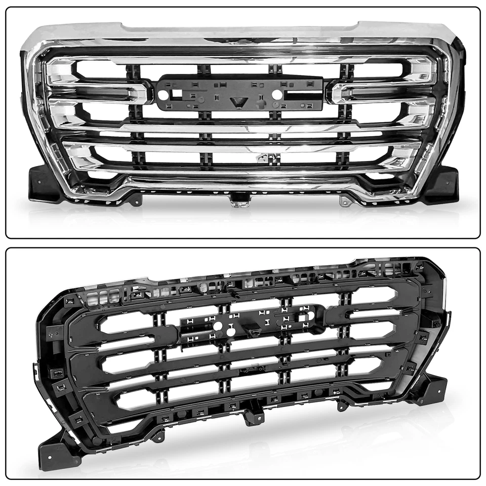 Front Upper Chrome Grille Fits 2019 2020 2021 GMC Sierra 1500 Denali Foto 2 de 4