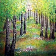 Summer Forest Up North Minnesota Original Impasto Painting, Rustic Cabin Art