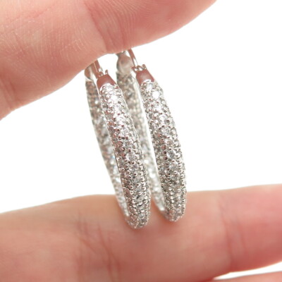 925 Sterling Silber Rundschliff C Z In & Out Oval Creolen