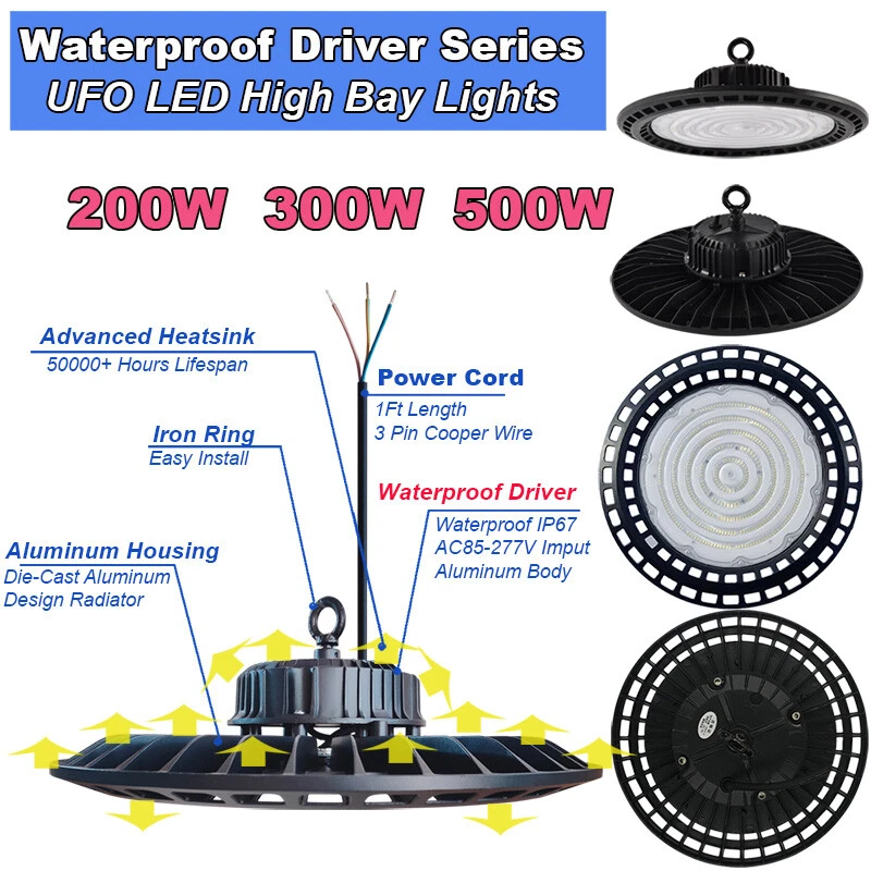 500W 300W 200W UFO LED高湾灯工业仓库车库商店照明 — 第 2/4 张图片