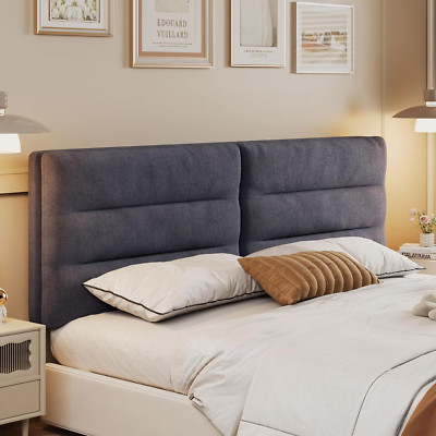 Adjustable King Size Velvet Headboard - Modern Grey Upholstered Design