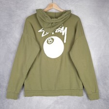 Stussy Hoodie Womens Medium Green Pullover 8 Ball Graphic Logo Spellout