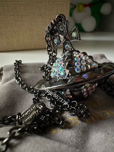 Vivienne Westwood Full Crystal 3D Large Orb Pendant Necklace Long Chain - Picture 10 of 11