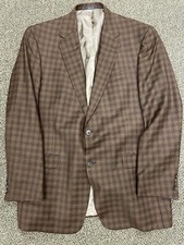 HART SCHAFFNER MARX Made in USA Check Print Sport Jacket in Browns 44 L 645