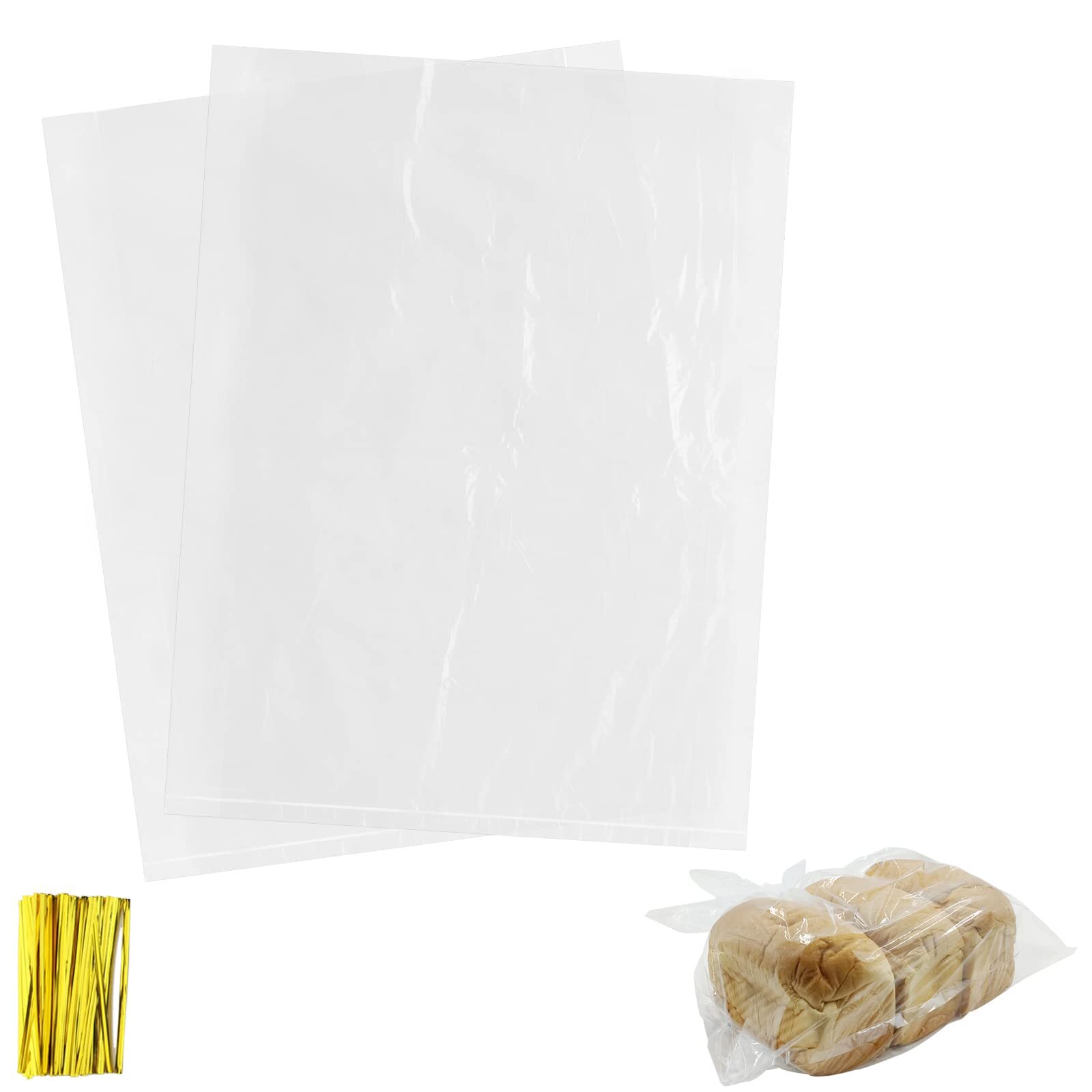 200 Pack 18x24 Inch Clear Plastic Bread Loaf Bags for Produce Storage