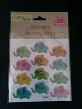 Crafters Square Elephant Puffy Scrapbook 3D Stickers 2 Packages 24 Pieces