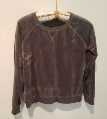 Free Press Womens Velour Crew Neck Sweater Small Pullover Gray Long Sleeve Cozy