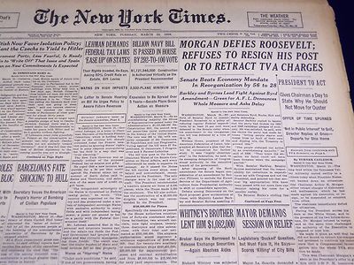 1938 MAR 22 NEW YORK TIMES - MORGAN DEFIES ROOSEVELT, REFUSES TO RESIGN- NT 2405
