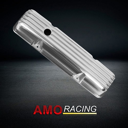 Retro Finned Polished Aluminum Tall Valve Covers Fit Chevy SBC 350 400 1958-1986 - Picture 4 of 5