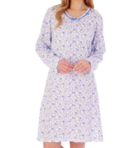 Nightdress Womens Slenderella Long Sleeve Floral Jersey Cotton Nightgown Nighty - Picture 8 of 37