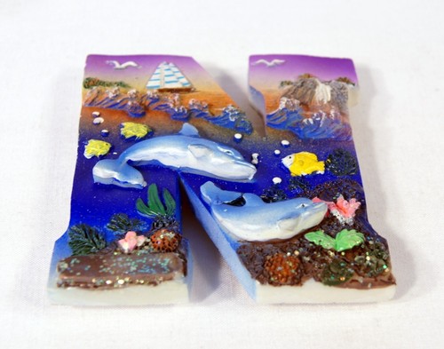 Hand Painted Alphabet Letter from A to Z Poly Stone Refrigerator Magnet 3.75" - Picture 34 of 58