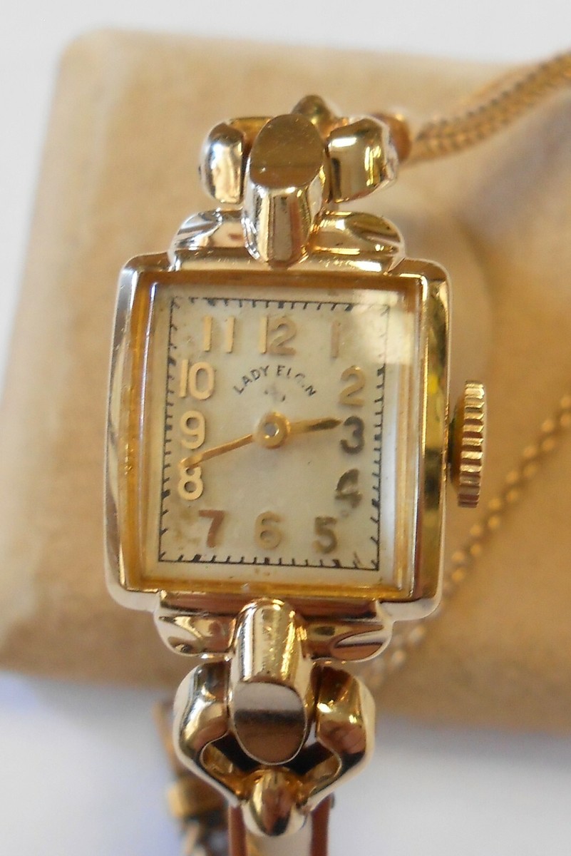 Vint Lady Elgin 14K Yellow Gold Case Band Ladies Wrist Watch  display picture 1
