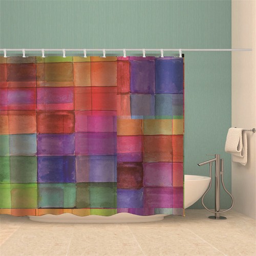 Clear Arc Color Square 3D Shower Curtain Waterproof Fabric Bathroom Decoration - Picture 2 of 6