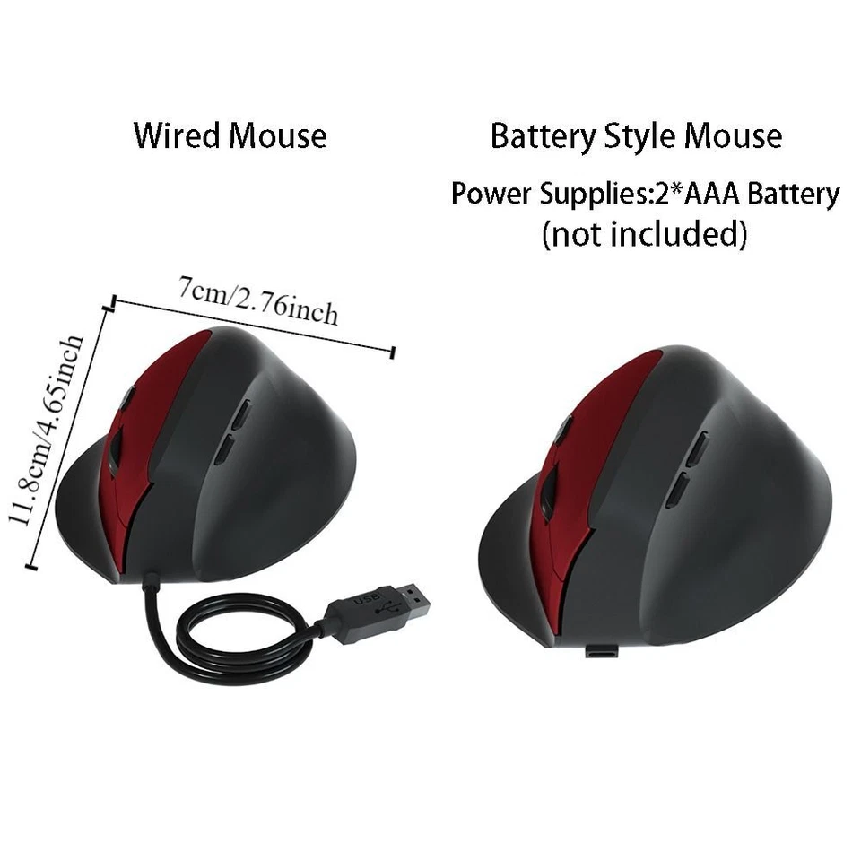 Ergonomic Vertical Computer Mouse 6 Mute Buttons 800/1200/1600dpi Optical Mouse - Image 2 of 4
