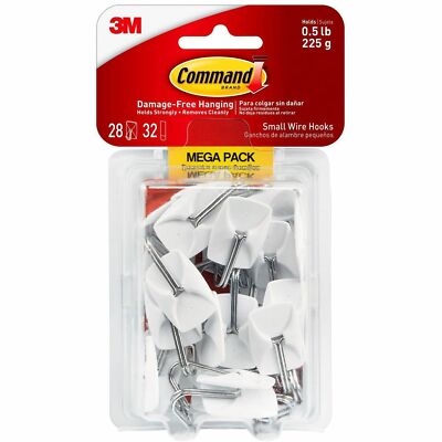 Command General Purpose Hooks 0.5lb Capacity Wire White 28 Hooks 32 Strips/Pack