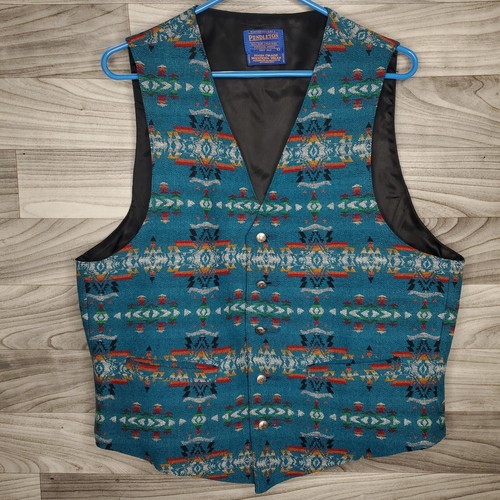 Vintage Pendleton High Grade Western Wear Navajo Aztec Turquoise Wool Vest Large