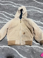 Carhartt J130 Canvas Work Jacket Youth 4T Brown Quilted Bomber Coat Kids