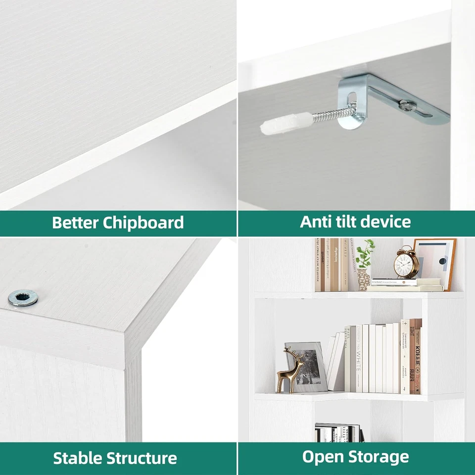 Libreria, Scaffale Angolare a 6 Ripiani, Scaffale a Forma Di L, Libreria Da Pavi - Immagine 4 di 4