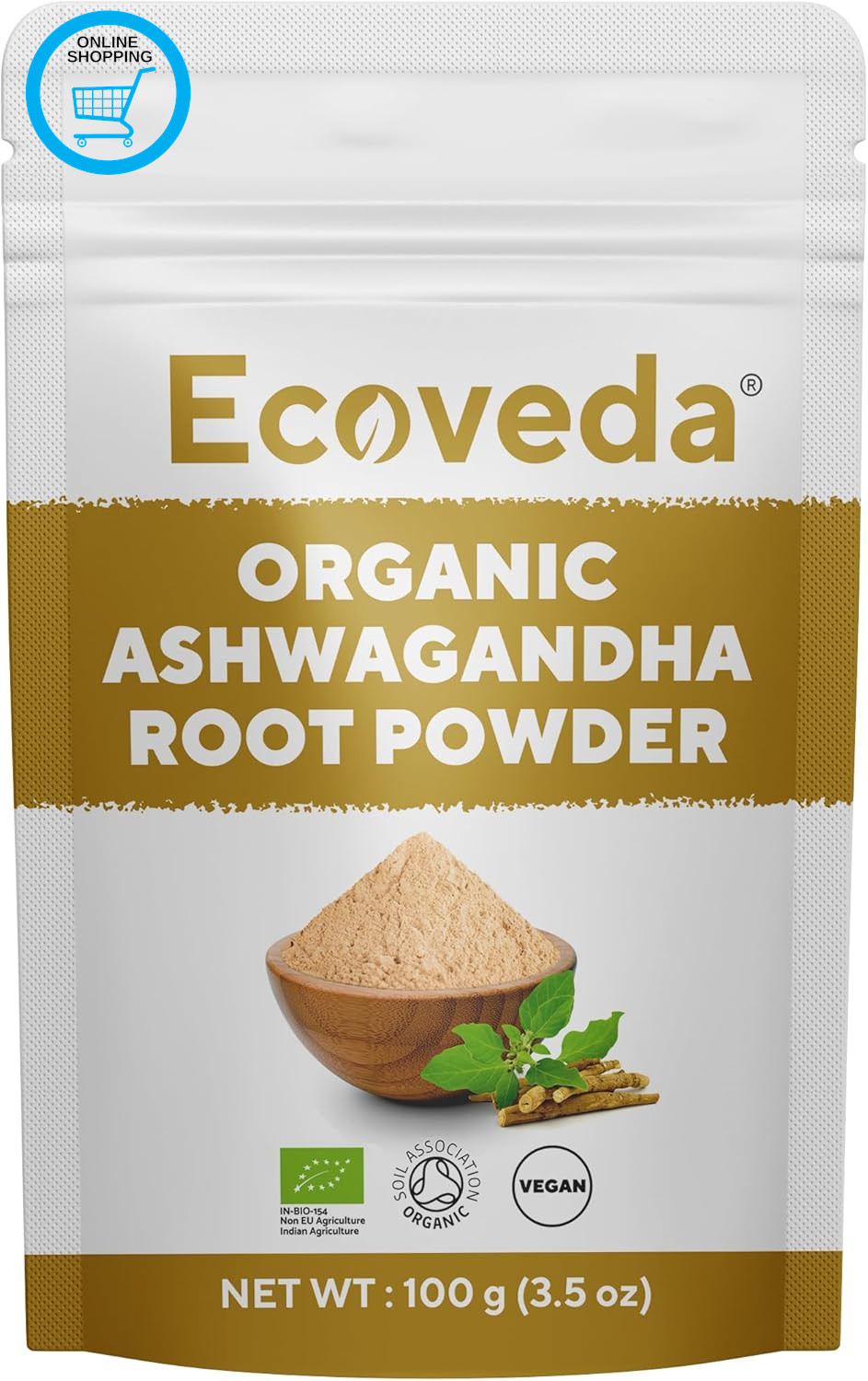 Organic Ashwagandha Powder 100G, Soil Association Certified, Pure & Natural With