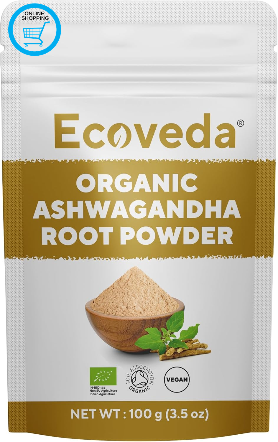 Organic Ashwagandha Powder 100G, Soil Association Certified, Pure & Natural With