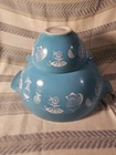 1958 Pyrex #441,444 Cinderella Bowl Turquoise Hot Air Balloons MCM Chip dip