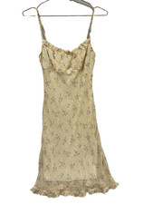 Steppin Out Vintage 90s Y2K Yellow Floral Dress Babydoll Size 9/10 Pink Flowers