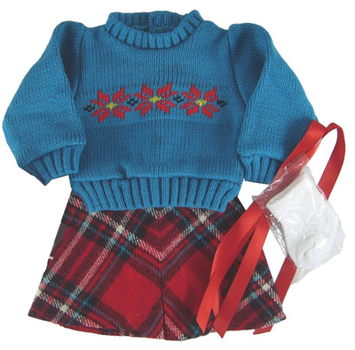 Teal Blue Snowflake Sweater & Plaid Skirt Set works for 18'' American Doll Molly