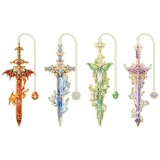 4pcs Fantasy Sword Bookmarks for Books, Journals, Planners - Cool Metal Book 