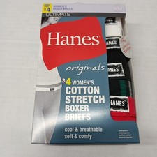 NEW Women  s Hanes 4 Pk Ultimate Cotton Stretch Boxer Briefs Size 6/M