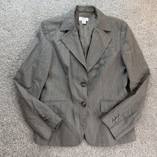 Ann Taylor LOFT Blazer Jacket Womens 8 Gray Herringbone Twill Lined Office