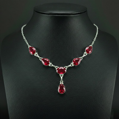 Garnet Gemstone 925 Sterling Silver handmade Gift Necklace 18''