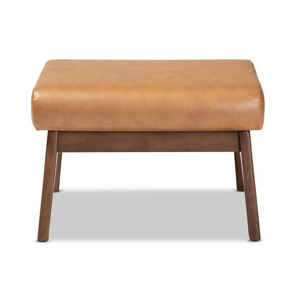 Baxton Studio Bianca Brown Finished Wood and Tan Faux Leather Effect Ottoman - Image 2 of 4