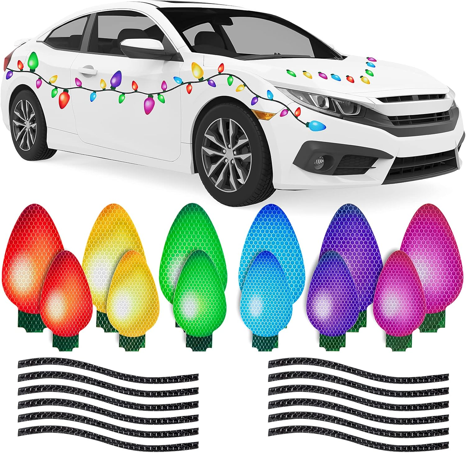 49Pcs Christmas Reflective Car Magnets Set 36 Colorful Bulb Light Magnets with 1