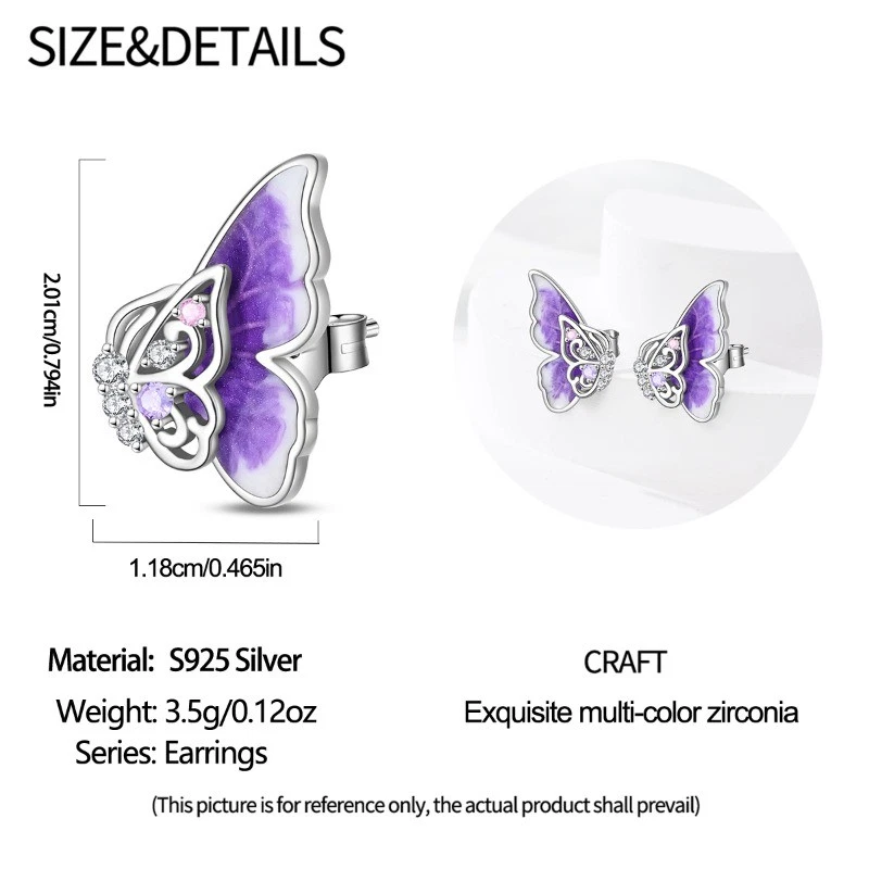 Pendientes PANDACH 925 plata esterlina esmalte mariposa tachuelas mujeres niñas regalos Foto 3 de 4