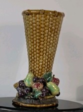 Majolica Woven Cornucopia Raised Fruit Pottery