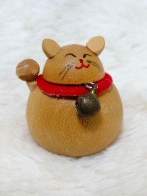 Maneki Neko Wooden Vintage Collectible Japan Limited Retro Antique Charm 3.5cm