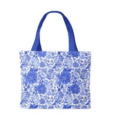 Briarwood Lane Everyday Blue  White Floral Canvas Tote 15" x 14" x 7"