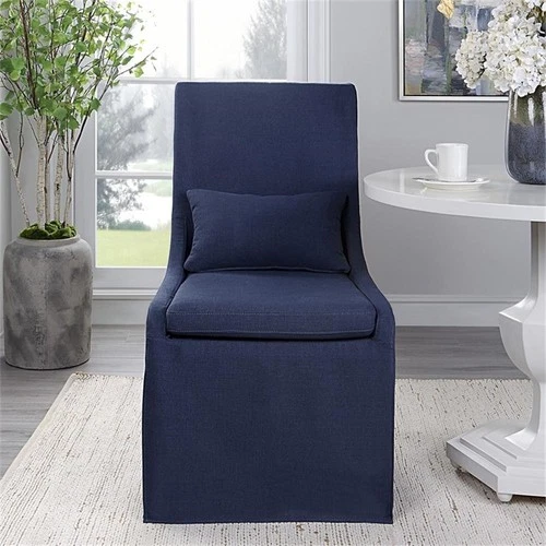 Uttermost Coley Farmhouse Style Wood and Fabric Armless Chair in Blue - Picture 8 of 10