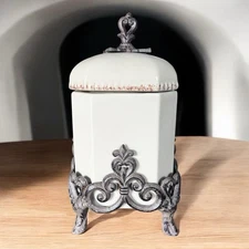 Chris Madden JCP Corvella Ivory Canister Metal Stand Retired Vintage