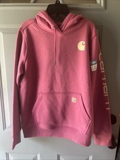 Carhartt Women's Pink Logo Pullover Fleece Hoodie w/ Pockets Size S 4/6 