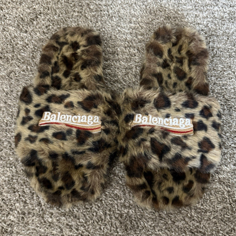 Balenciaga Leopard Animal Print Faux Fur Slide Sandals Women’s US 11