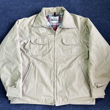 Vintage Woolrich Jacket Mens Medium Beige Canvas Bomber Plaid Lined USA 33219