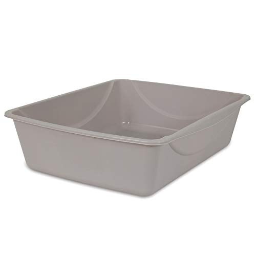 Petmate Basic Open Top Entry Cat Litter Pan Rimmed Box, Large, Gray