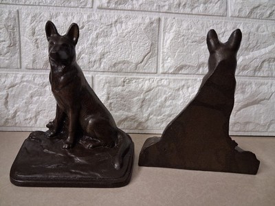 Vintage Cast Iron German Shepherd Book Ends Pair Antique Belgian Malinois