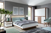 Komplett Schlafzimmer Bett 2X Nachttische Holz Kleiderschrank Einrichtung