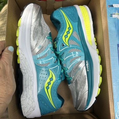 Saucony NEW Women's Size 10.5 Hurricane ISO 2 Running Shoes Blue Silver Lime