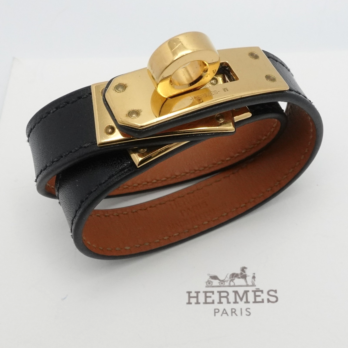 Hermes Kelly Double Tour Black Leather Wrap Bracelet Size XS Wrist