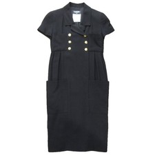 【Dresses】CHANEL Vintage Double-Breasted Gathered Dress Long Length Coco Mark