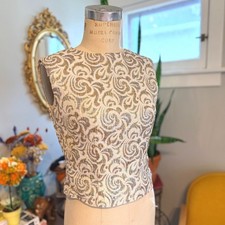 Vintage 1960s Cream Rainbow Lurex Brocade Floral Swirl Top Evening - S